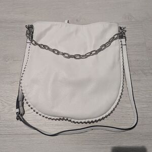 Steve Madden Silver and White Crossbody Bag with Chain Detail